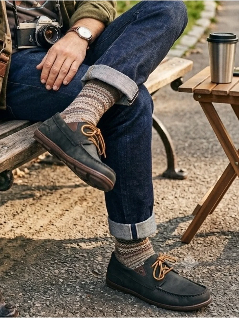 OluKai Black and Brown Leather Boat Moccasins with Tan Laces